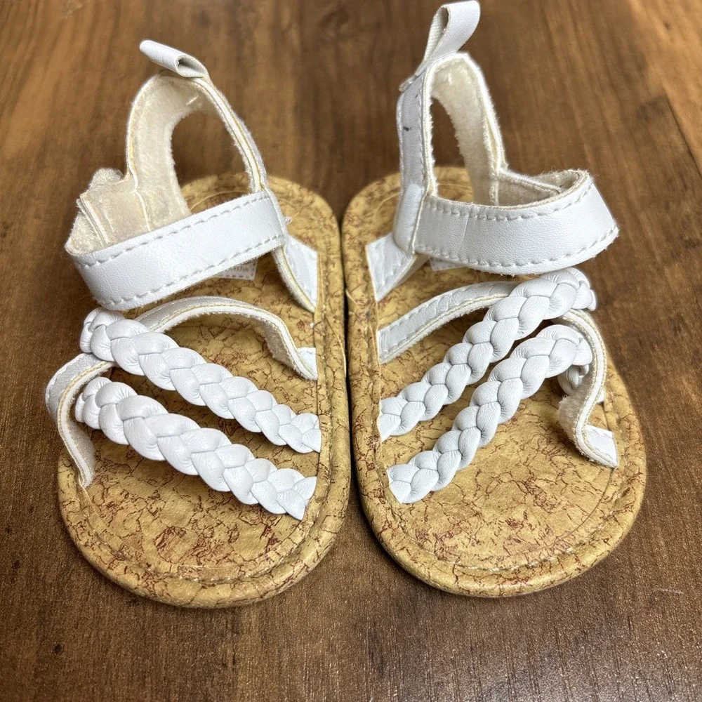 Carters Baby 0-3M White Sandals Braided Straps Boho Summer Faux Leather